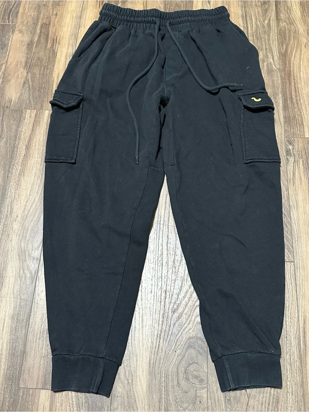 True Religion Women’s Black Cargo Sweatpants Jogger L Large Horseshoe